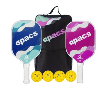 Apacs Pickleball Paddle Couple Set 003 Blue Pink with Indoor Outdoor Balls and Cover